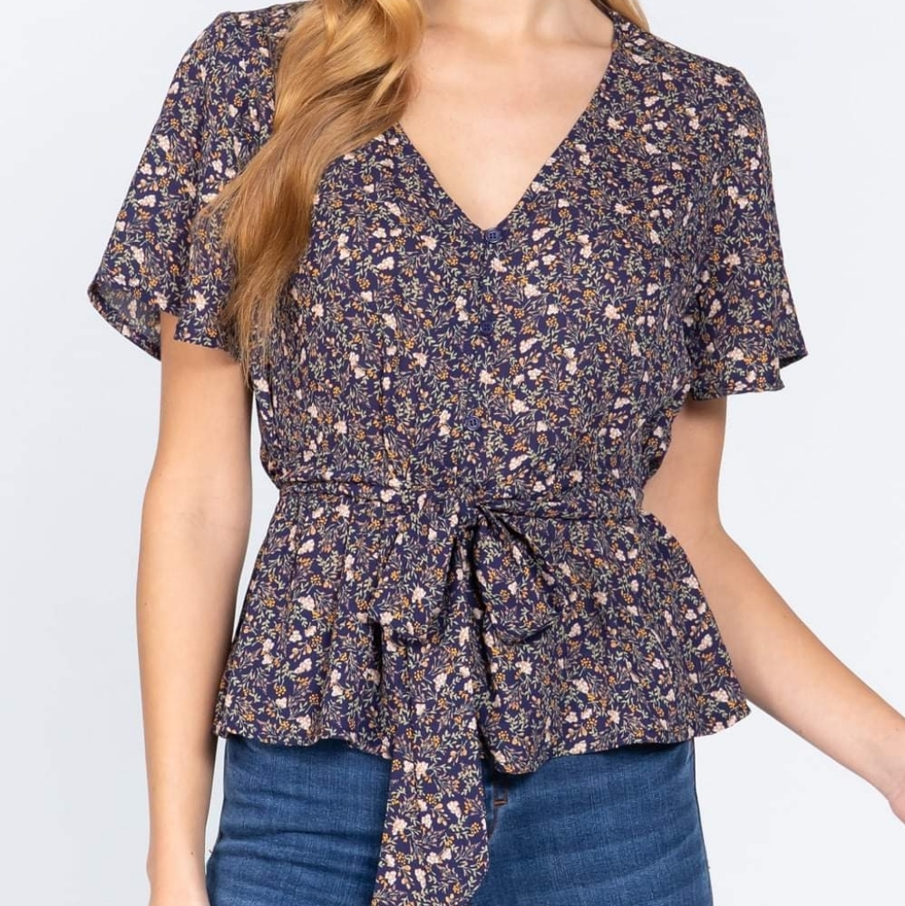 Bell Sleeve Belted Top